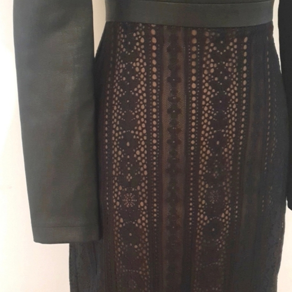 NEW BCBG MAXAZRIA 'NAHARA' Black Leather Look Lace Dress Size 8 approx S… - Picture 5 of 13